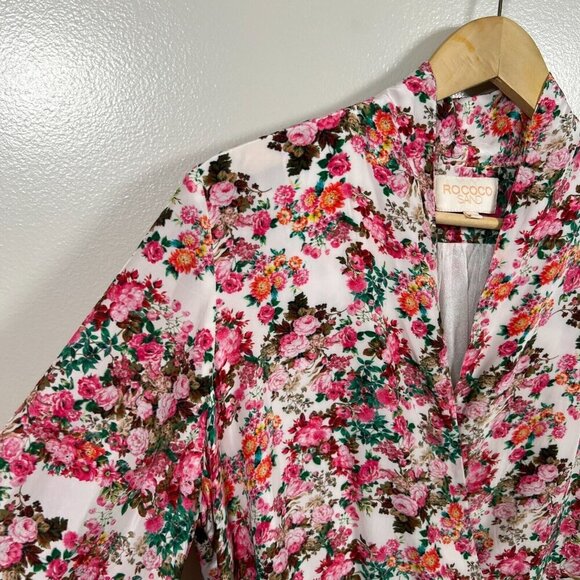 Rococo Sand Vie Mini Dress Size XL Floral Pink Ruffle Resort Wear Vacation Wrap - Picture 5 of 13